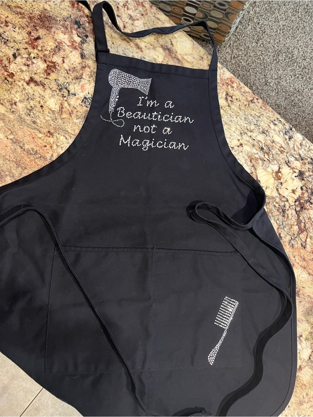 Black Beautician Apron with Rhinestone Design